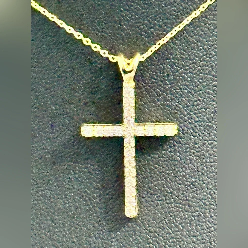 Dainty Gold Tone CZ Cross Necklace – Adjustable 16–18” - Picture 5 of 11